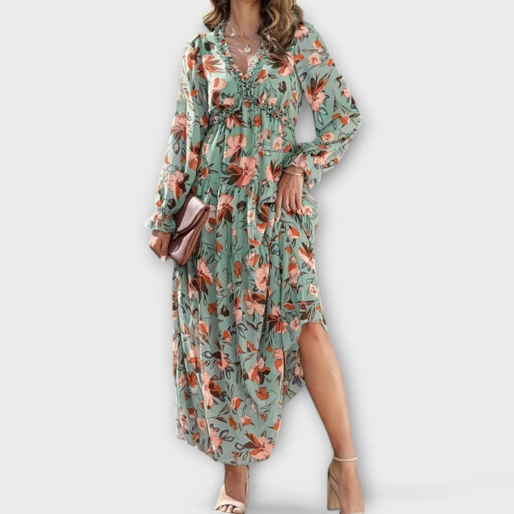 Helen – Robe Longue Élégante à Imprimé Fleuri