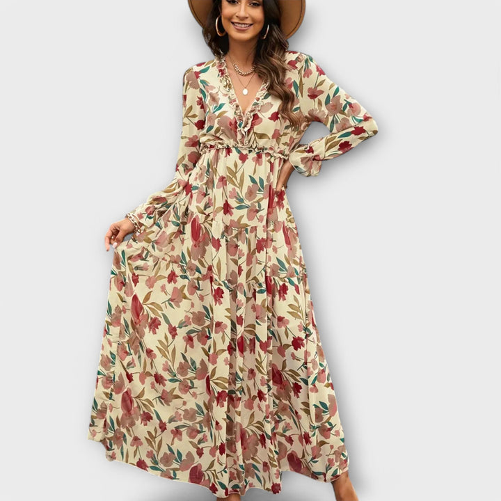 Helen – Robe Longue Élégante à Imprimé Fleuri