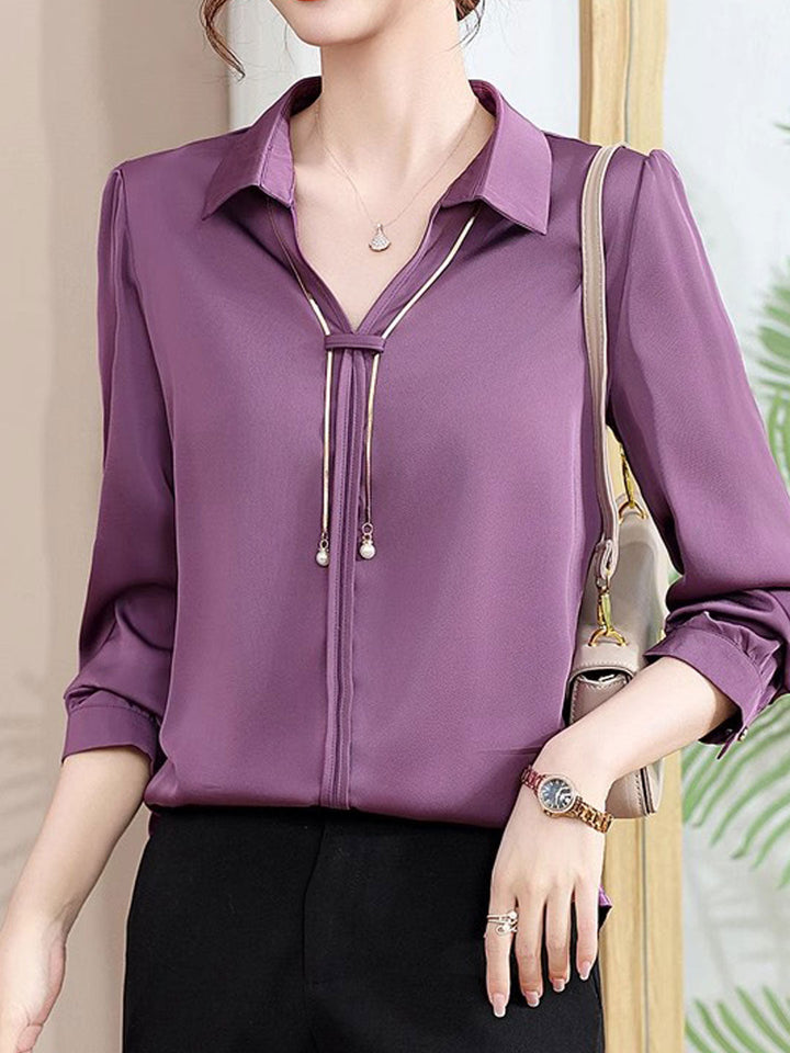 Claire – Chemise en satin à col en V élégant