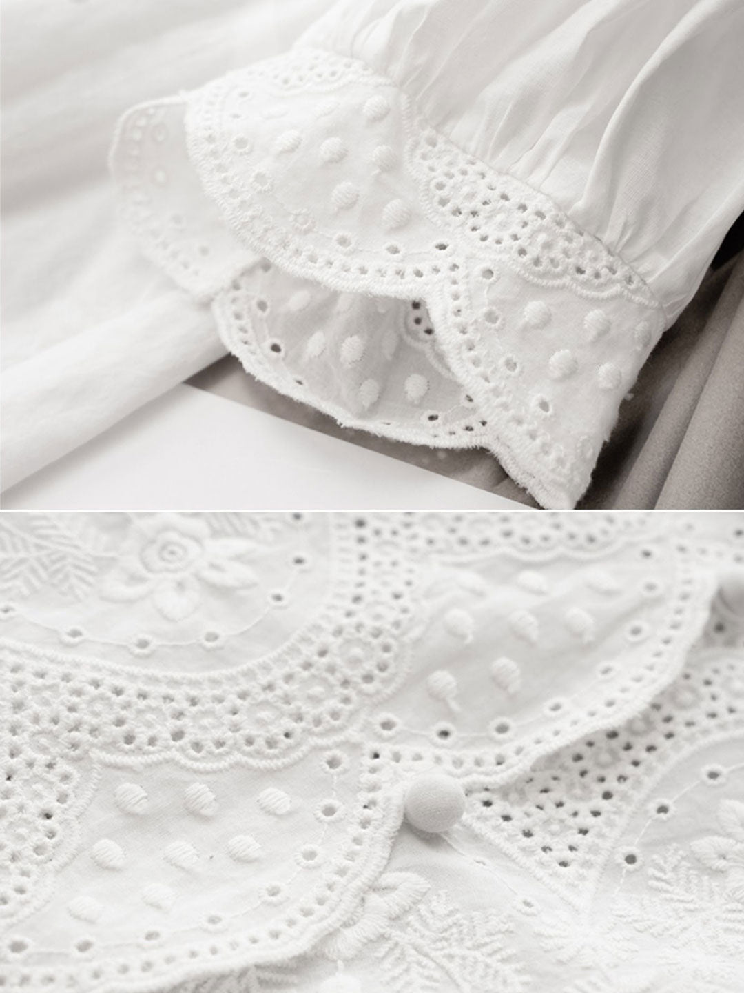 Eva – Chemise en chiffon brodée à col V rétro
