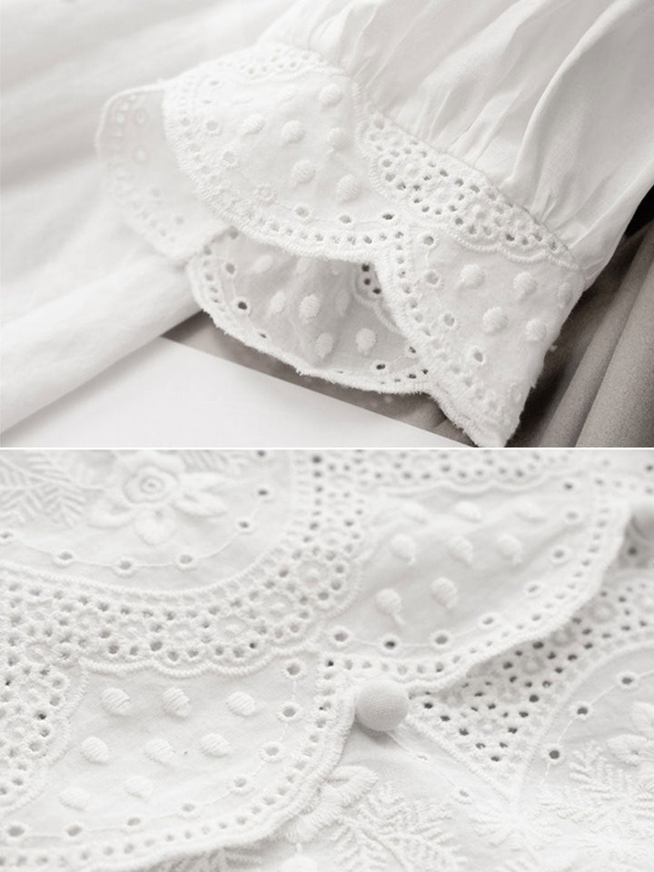 Eva – Chemise en chiffon brodée à col V rétro