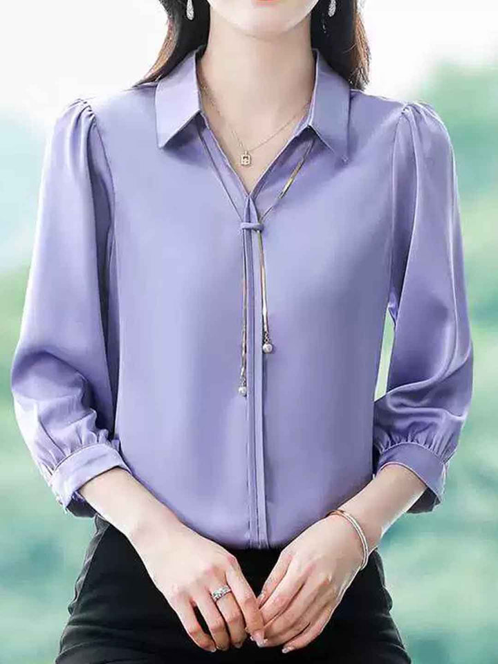 Claire – Chemise en satin à col en V élégant