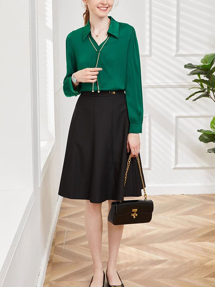 Claire – Chemise en satin à col en V élégant