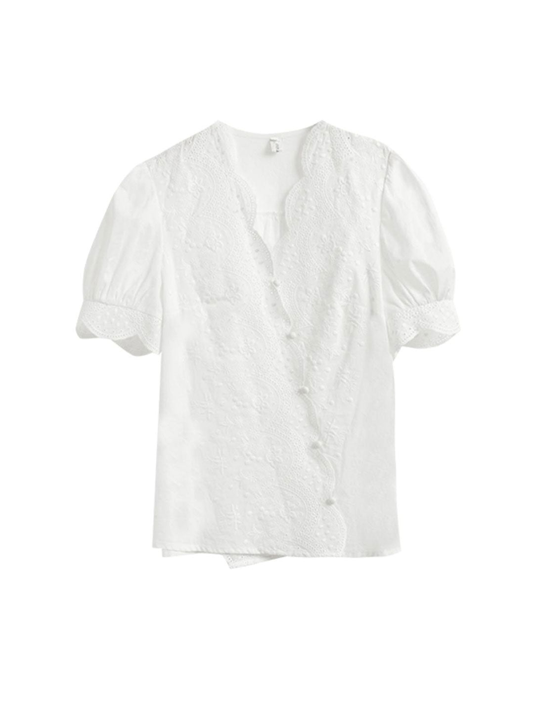 Eva – Chemise en chiffon brodée à col V rétro