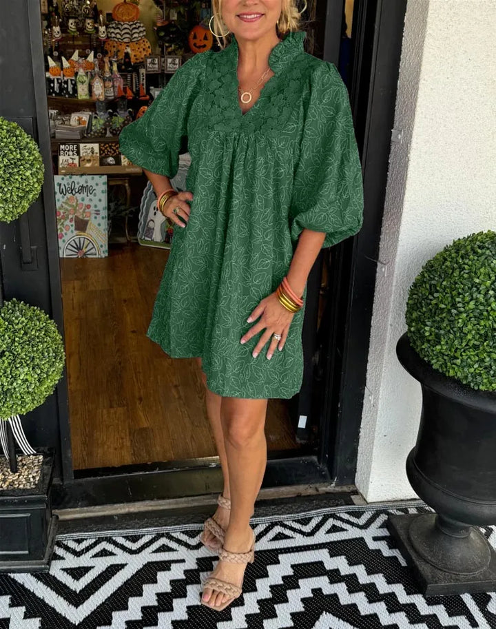 Tesia - Robe Jacquard Courte avec Manches Bouffantes