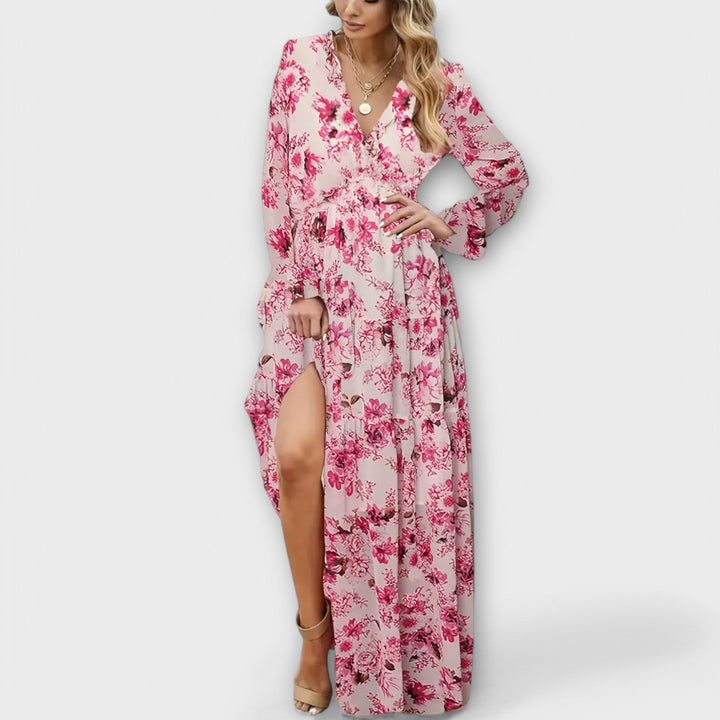 Helen – Robe Longue Élégante à Imprimé Fleuri