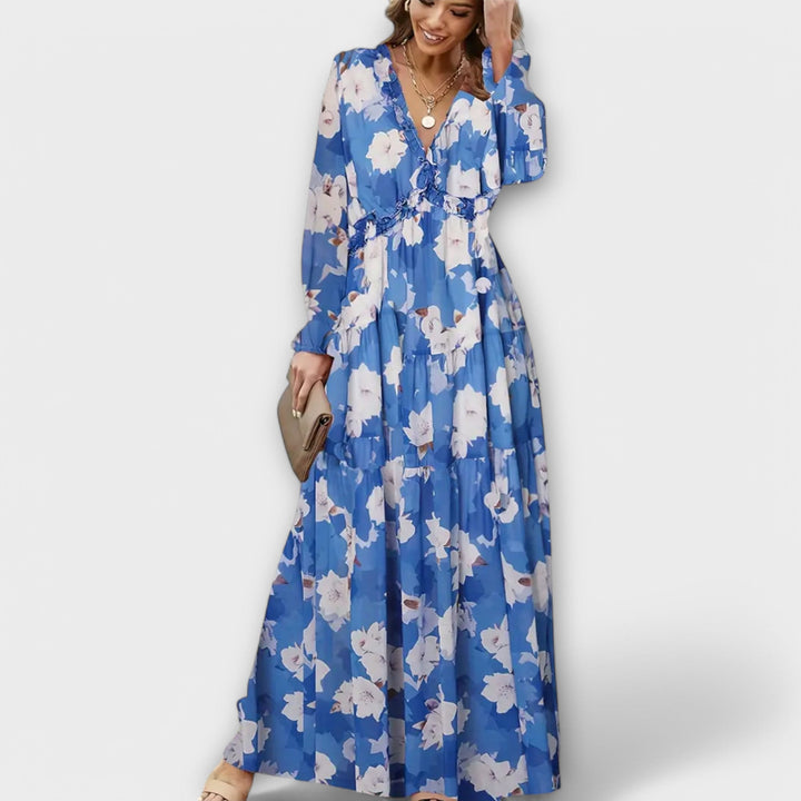 Helen – Robe Longue Élégante à Imprimé Fleuri