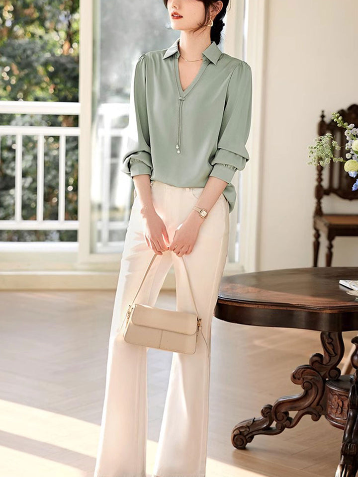 Claire – Chemise en satin à col en V élégant
