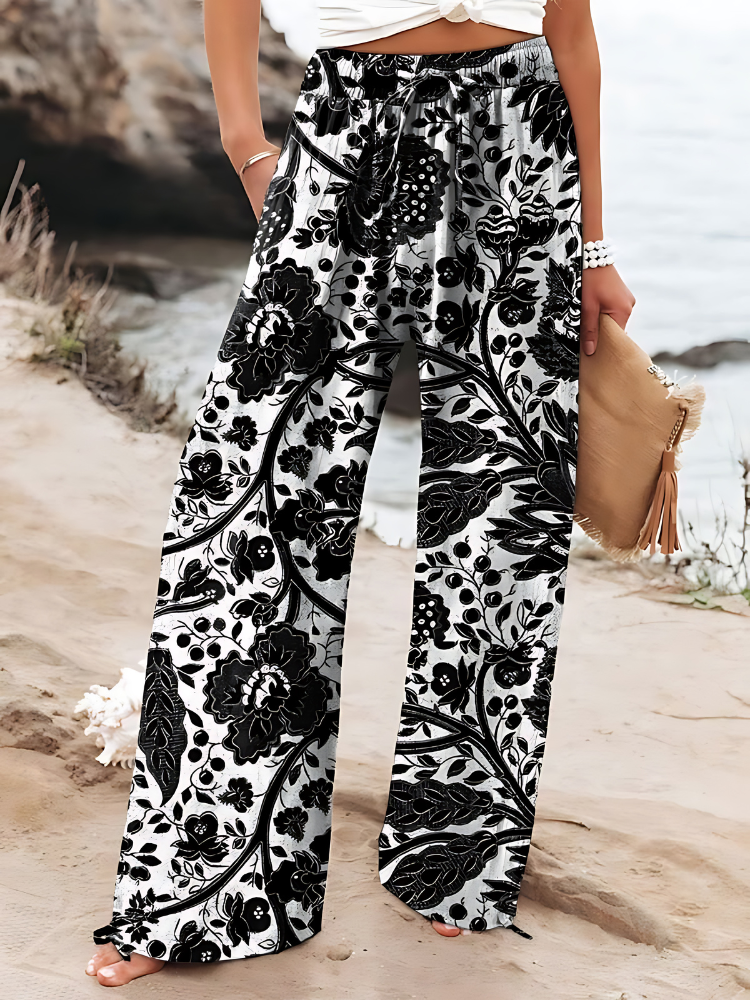 FLORA – Pantalon en lin à motif fleuri
