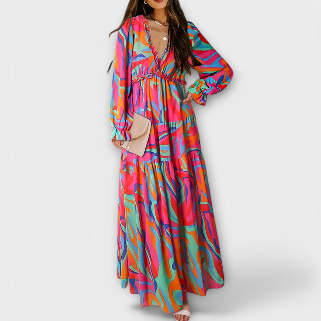 Helen – Robe Longue Élégante à Imprimé Fleuri