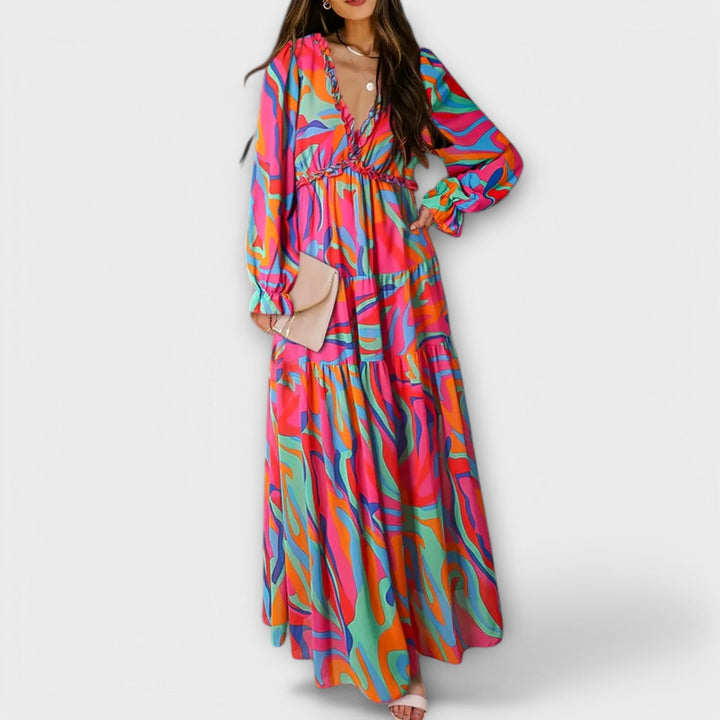 Helen – Robe Longue Élégante à Imprimé Fleuri