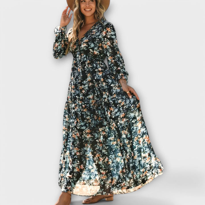 Helen – Robe Longue Élégante à Imprimé Fleuri