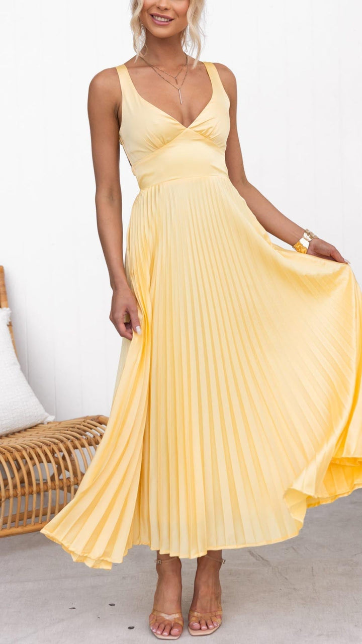 Aby - Robe Maxi Plissée Jaune