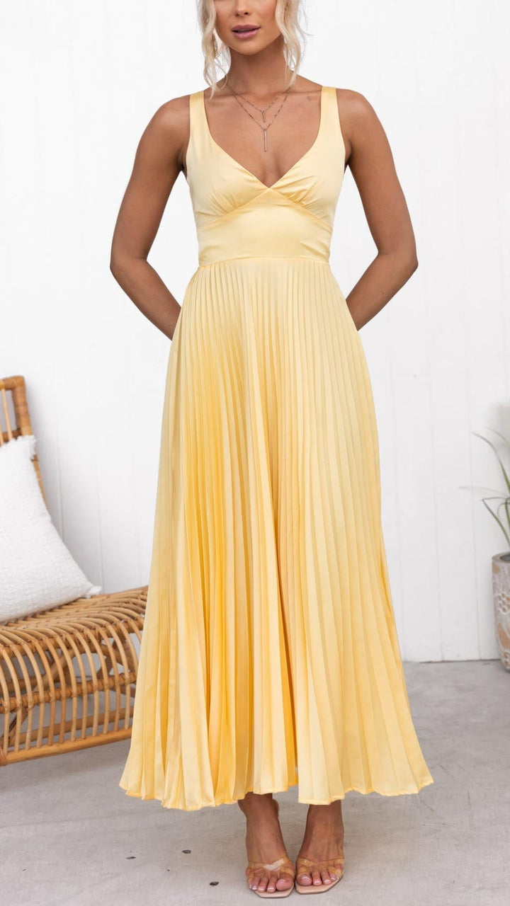 Aby - Robe Maxi Plissée Jaune