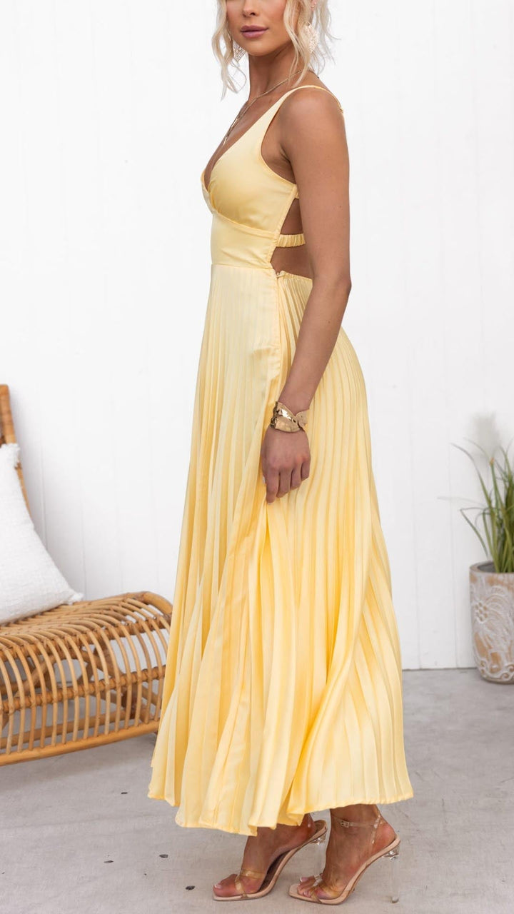 Aby - Robe Maxi Plissée Jaune