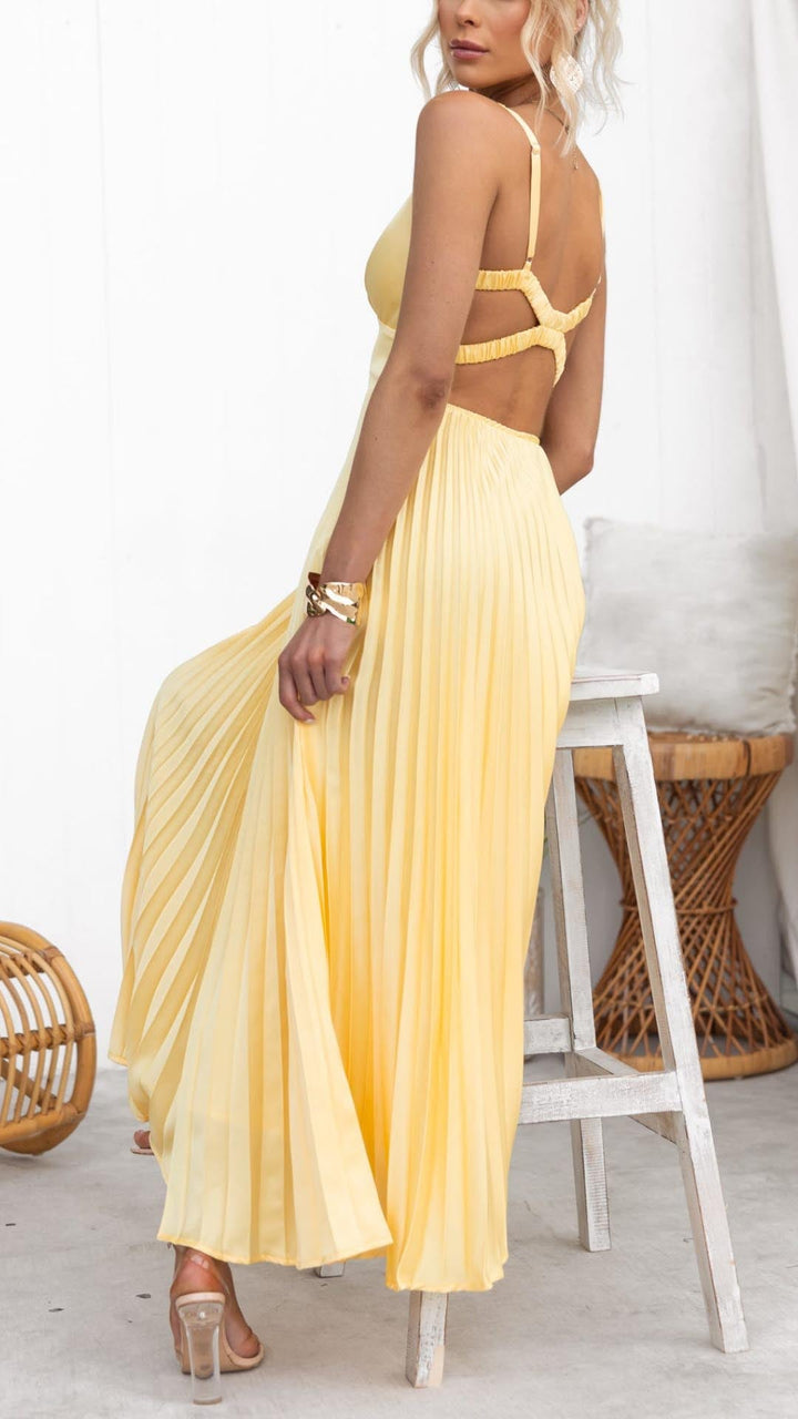 Aby - Robe Maxi Plissée Jaune