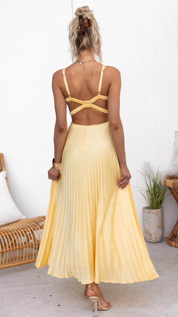 Aby - Robe Maxi Plissée Jaune
