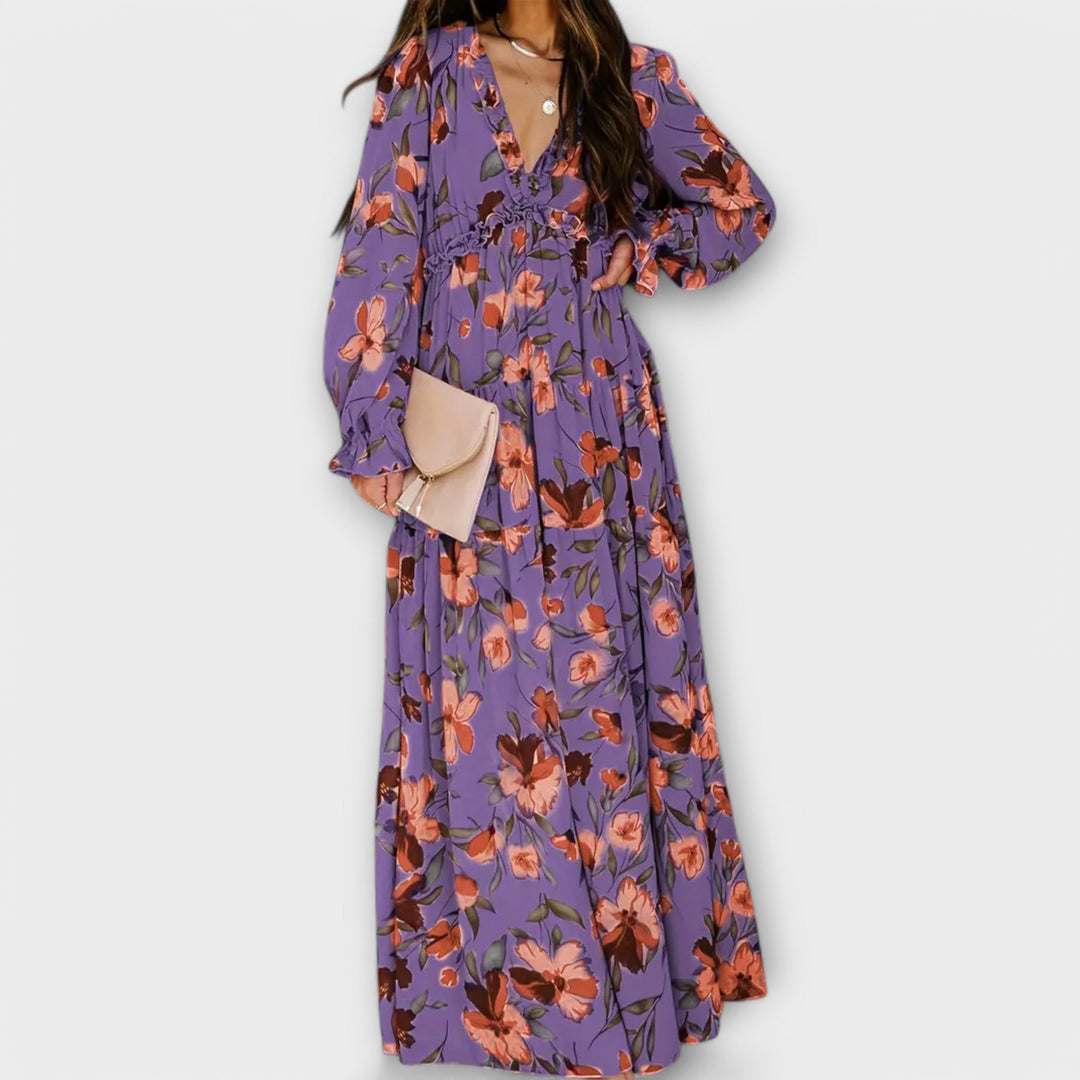 Helen – Robe Longue Élégante à Imprimé Fleuri