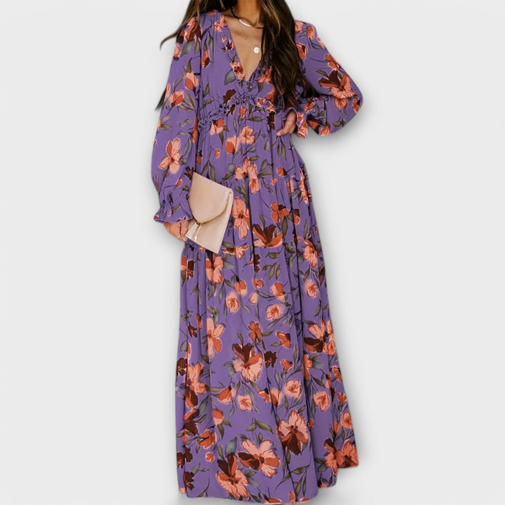 Helen – Robe Longue Élégante à Imprimé Fleuri