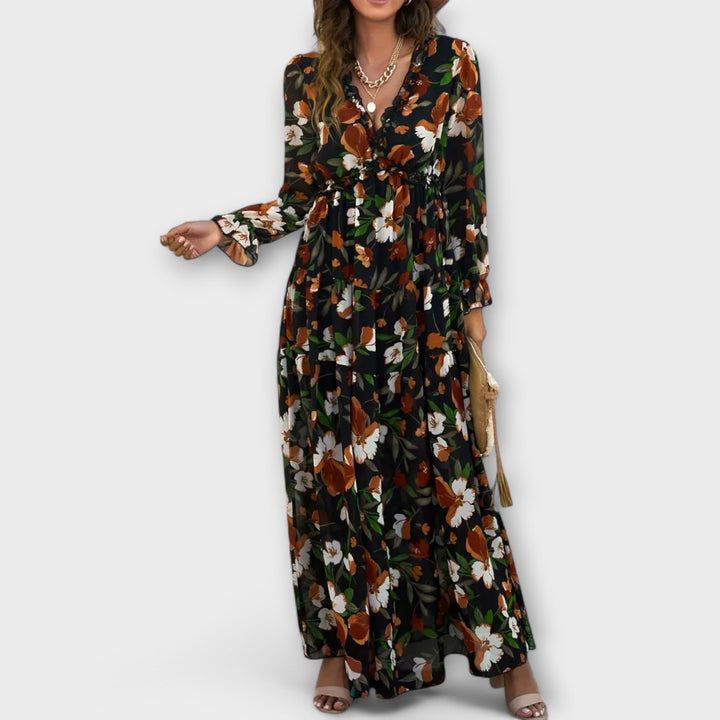 Helen – Robe Longue Élégante à Imprimé Fleuri