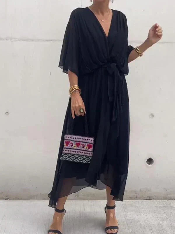 Monica – Robe en mousseline à col en V
