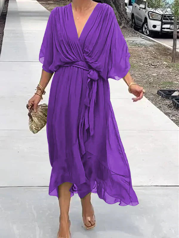 Monica – Robe en mousseline à col en V
