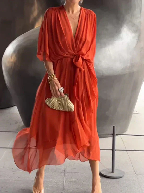 Monica – Robe en mousseline à col en V
